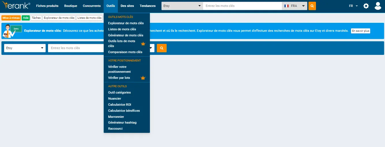 Outils de mots clés - eRank